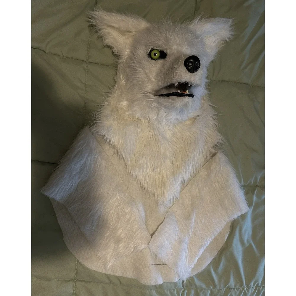 White Wolf Fox Fur Moving Mouth Mask Halloween